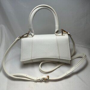 White Hour Glass Top Handle Detachable Shoulder Crossbody Strap Handbag Purse